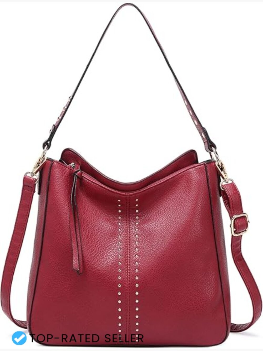 Chic Vegan Leather Hobo Crossbody Bag with Studs Large Capacity Shoulder Purse